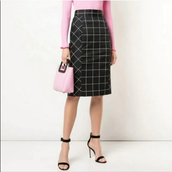 Milly Bias Pencil Skirt Grid Print Black & Pink Size 8 NWT - Picture 16 of 16